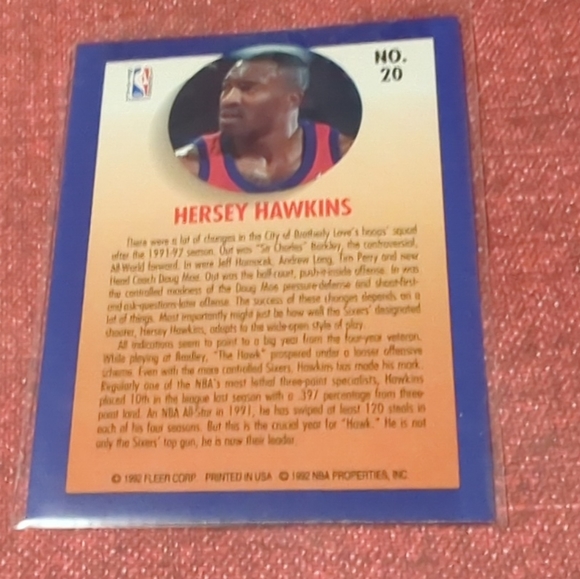 1992-93 Fleer NBA Basketball Trading Card TEAM LEADERS CARD #20 HERSEY HAWKINS. - Picture 2 of 4